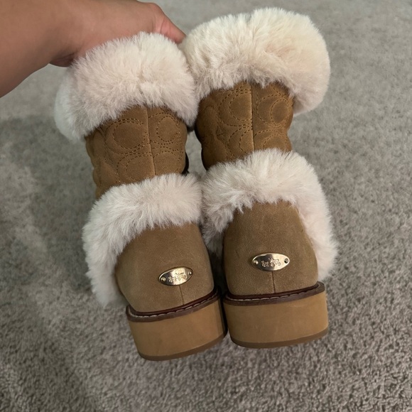 COACH IZZIE Boots Size 9 Signature Midcalf Suede Faux Fur FG4597 - Picture 9 of 15